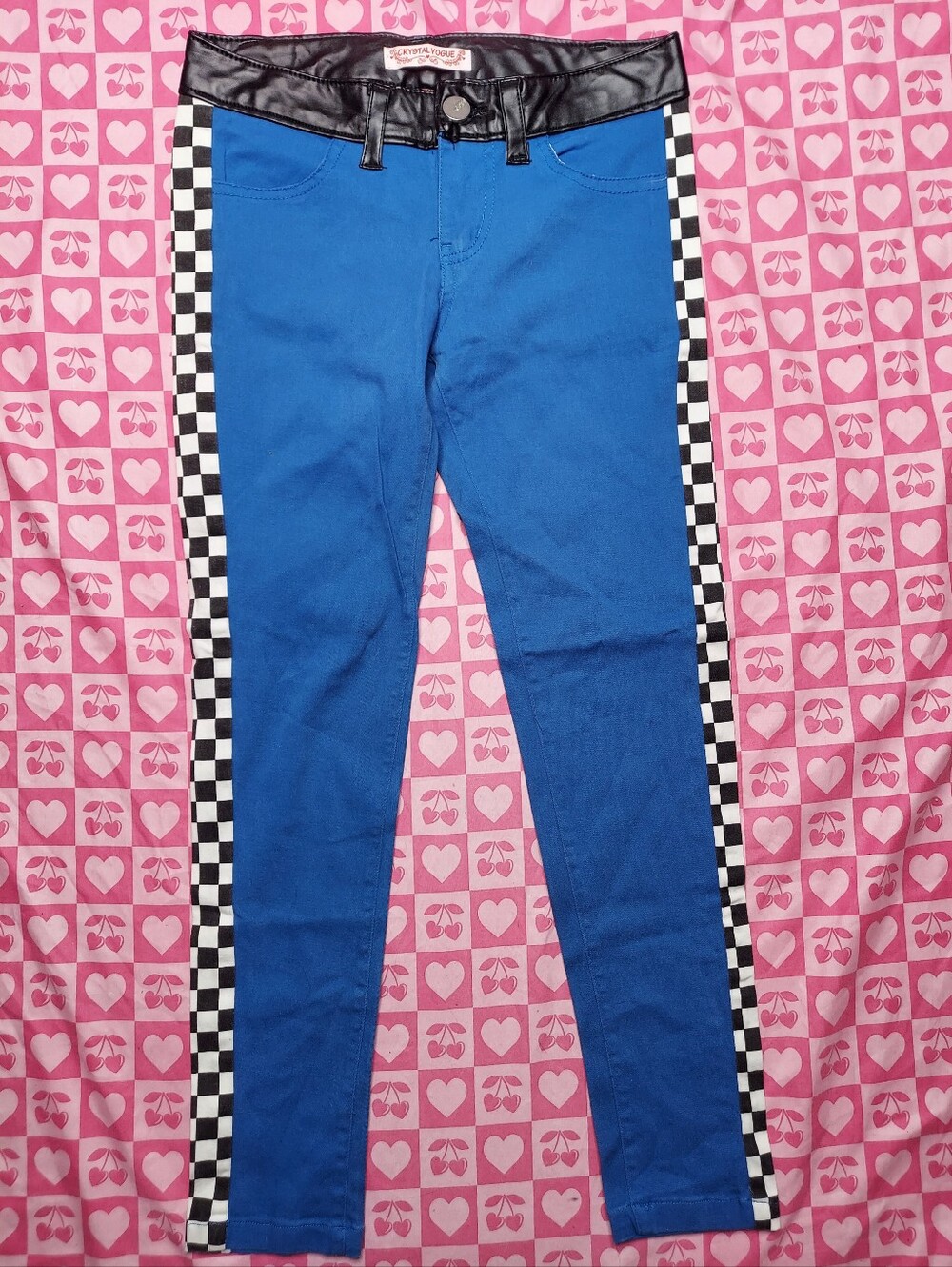 Y2K Crystal Yogue Blue And Checkered Capris